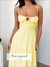 Tiered Lace Up Spaghetti Straps Maxi Dress Sun-Imperial United States