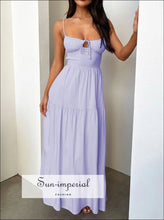 Tiered Lace Up Spaghetti Straps Maxi Dress Sun-Imperial United States