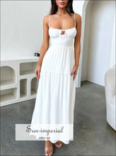 Tiered Lace Up Spaghetti Straps Maxi Dress Sun-Imperial United States