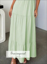 Tiered Lace Up Spaghetti Straps Maxi Dress Sun-Imperial United States