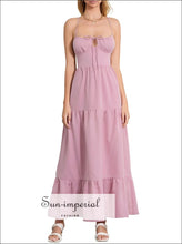 Tiered Lace Up Spaghetti Straps Maxi Dress Sun-Imperial United States