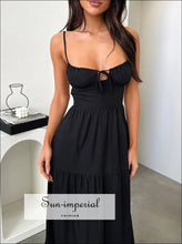 Tiered Lace Up Spaghetti Straps Maxi Dress Sun-Imperial United States