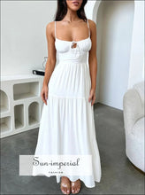 Tiered Lace Up Spaghetti Straps Maxi Dress Sun-Imperial United States
