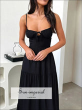 Tiered Lace Up Spaghetti Straps Maxi Dress Sun-Imperial United States