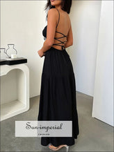 Tiered Lace Up Spaghetti Straps Maxi Dress Sun-Imperial United States