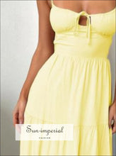 Tiered Lace Up Spaghetti Straps Maxi Dress Sun-Imperial United States
