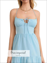 Tiered Lace Up Spaghetti Straps Maxi Dress Sun-Imperial United States