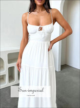 Tiered Lace Up Spaghetti Straps Maxi Dress Sun-Imperial United States