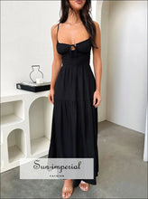 Tiered Lace Up Spaghetti Straps Maxi Dress Sun-Imperial United States