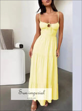 Tiered Lace Up Spaghetti Straps Maxi Dress Sun-Imperial United States