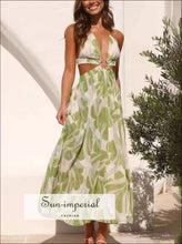 Tropical Print Backless Maxi Sleeveless Dress Sun-Imperial United States