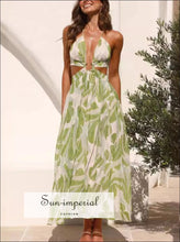 Tropical Print Backless Maxi Sleeveless Dress Sun-Imperial United States