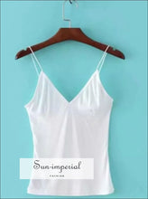 V-neck Ribbed Cotton Camisole Crop Top basic crop top, cotton tank everyday layering minimalist women top Sun-Imperial United States