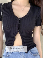 V-Neck Short Sleeve Knit Cardigan - Sun Imperial (photo 3)