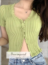 V-Neck Short Sleeve Knit Cardigan - Sun Imperial (photo 5)