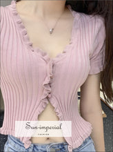 V-Neck Short Sleeve Knit Cardigan - Sun Imperial (photo 6)