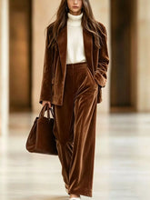 Velvet Blazer and Wide-Leg Pants Two-Piece Set - product photo 1