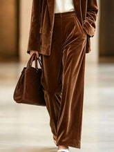 Velvet Blazer and Wide-Leg Pants Two-Piece Set - product photo 3