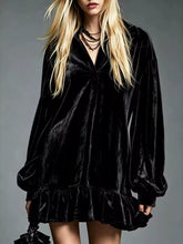 Women's Velvet Ruffled Hem Long Sleeve Dress, Plus Size - Sun Imperial (photo 10)