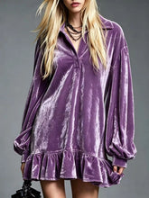 Women's Velvet Ruffled Hem Long Sleeve Dress, Plus Size - Sun Imperial (photo 7)