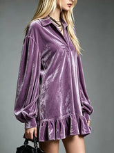 Women's Velvet Ruffled Hem Long Sleeve Dress, Plus Size - Sun Imperial (photo 8)