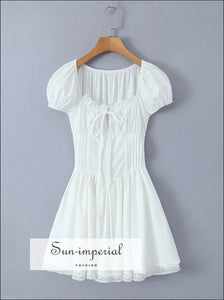White A-line Lace Front Dress Short Sleeve A-Line front Sun-Imperial United States