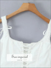 White Corset-style Camisole Top – Metal Hook Button Lace-up Back Tank corset style vest, cotton tank women, lace up back top, metal hook