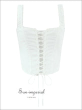 White Corset-style Camisole Top – Metal Hook Button Lace-up Back Tank corset style vest, cotton tank women, lace up back top, metal hook
