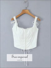 White Corset-style Camisole Top – Metal Hook Button Lace-up Back Tank corset style vest, cotton tank women, lace up back top, metal hook