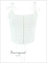 White Corset-style Camisole Top – Metal Hook Button Lace-up Back Tank corset style vest, cotton tank women, lace up back top, metal hook