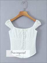 White Cut-out Bow Corset Crop Top with Front Hook Closure beach top, bow detail casual corset cotton Sun-Imperial United States
