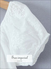 White Embroidered Corset-style Puff Sleeve Crop Top boutique crop top, corset style embroidered feminine women fitted top Sun-Imperial