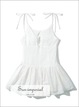 White Embroidered Cotton Corset-style Bow Sling Mini Dress a line mini dress, bow corset style cotton feminine dress Sun-Imperial United