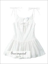 White Embroidered Cotton Corset-style Bow Sling Mini Dress a line mini dress, bow corset style cotton feminine dress Sun-Imperial United