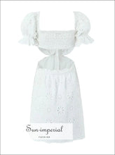 White Embroidered Cutout Back Mini Dress with Button Detail boutique women dress, button detail cotton summer cutout back embroidered dress