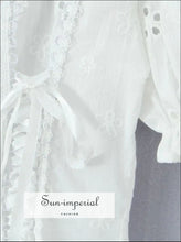 White Embroidered Lace Crop Top with Peter Pan Collar – Cotton Short Sleeve Blouse cotton crop top, elegant embroidered blouse, feminine