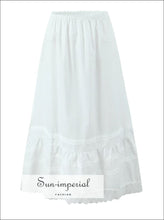 White Embroidered Lace Elastic Waist Maxi Skirt a line long skirt, boho style cotton maxi elastic waist embroidered lace skirt Sun-Imperial