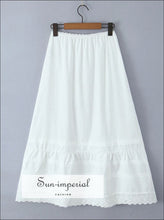 White Embroidered Lace Elastic Waist Maxi Skirt a line long skirt, boho style cotton maxi elastic waist embroidered lace skirt Sun-Imperial
