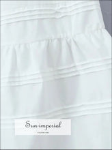 White Embroidered Lace Elastic Waist Maxi Skirt a line long skirt, boho style cotton maxi elastic waist embroidered lace skirt Sun-Imperial