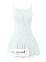 White Embroidered Lace Low Waist Mini Tank Dress button front dress, cotton mini embroidered lace feminine low waist dress Sun-Imperial