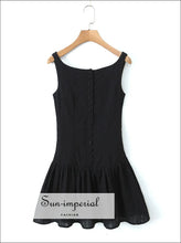 White Embroidered Lace Low Waist Mini Tank Dress button front dress, cotton mini embroidered lace feminine low waist dress Sun-Imperial