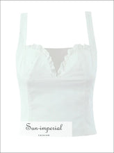 White Embroidered Lace V-neck Camisole Crop Top casual women top, embroidered lace feminine crop side zipper top Sun-Imperial United States