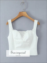 White Embroidered Lace V-neck Camisole Crop Top casual women top, embroidered lace feminine crop side zipper top Sun-Imperial United States