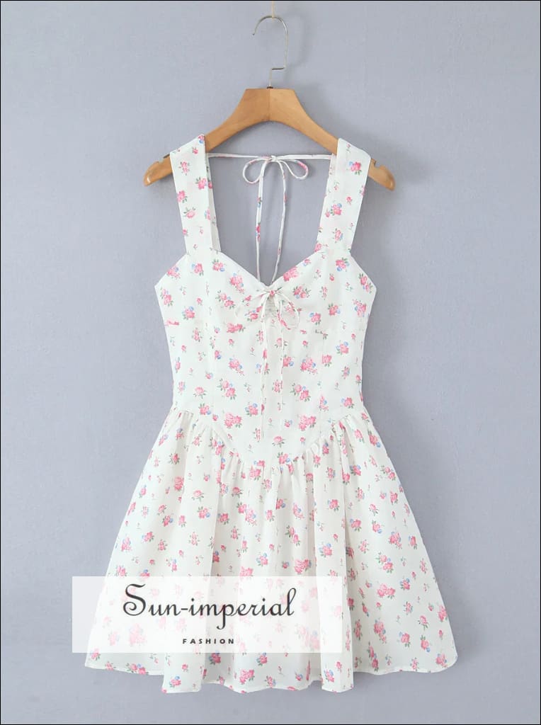 White Floral A-line Halter Mini Dress A-Line Sun-Imperial United States