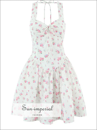 White Floral A-line Halter Mini Dress A-Line Sun-Imperial United States