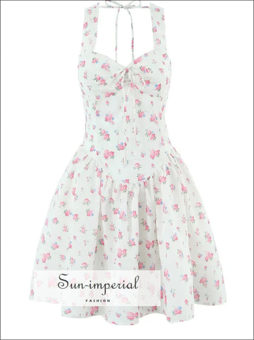 White Floral A-line Halter Mini Dress A-Line Sun-Imperial United States