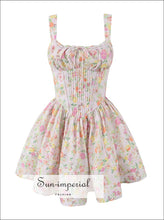 Pink Floral A-line Mini Dress With Ruched Bodice And Center Bow Detail White Sun-Imperial United States