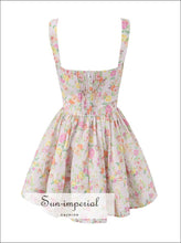 Pink Floral A-line Mini Dress With Ruched Bodice And Center Bow Detail White Sun-Imperial United States