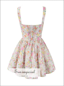 Pink Floral A-line Mini Dress With Ruched Bodice And Center Bow Detail White Sun-Imperial United States