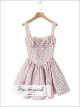 Pink Floral A-line Mini Dress With Ruched Bodice And Center Bow Detail White Sun-Imperial United States